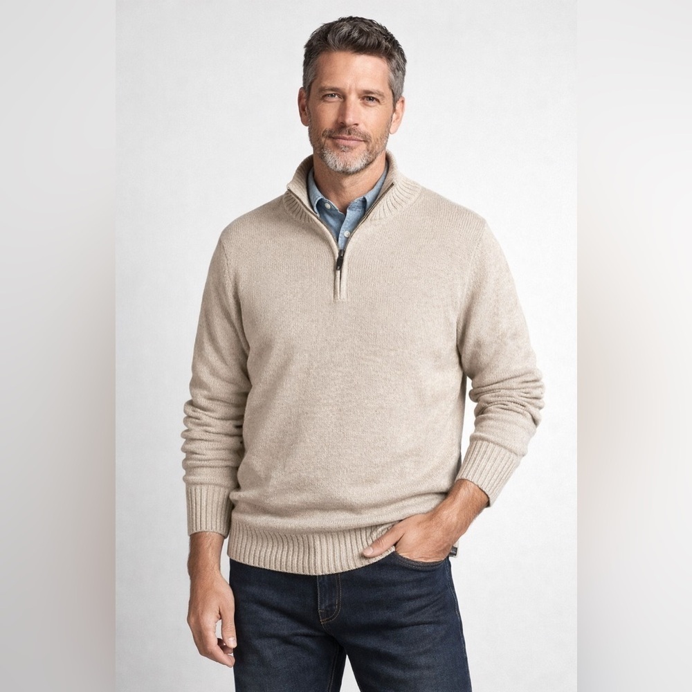 Eddie Bauer Cotton Ragg 1/4 Zip Sweater in Cream – Men’s L (NWT)